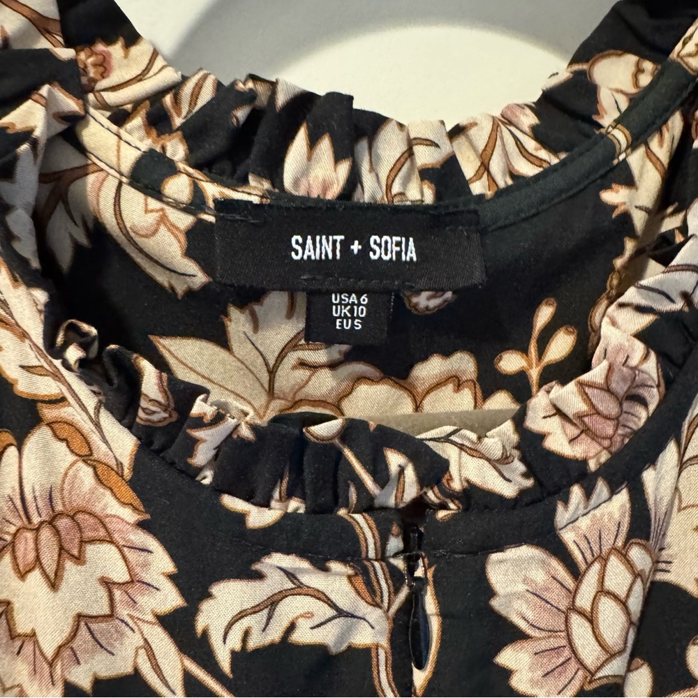 Saint + Sofia Floral Black and Cream Maxi Dress | Size 6 - Picture 4 of 7
